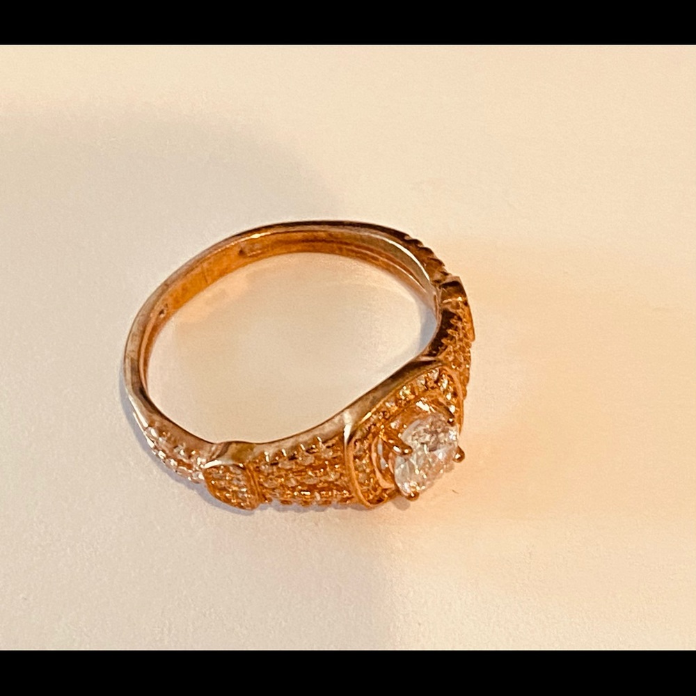 10k pink gold plated synthetic diamond ring